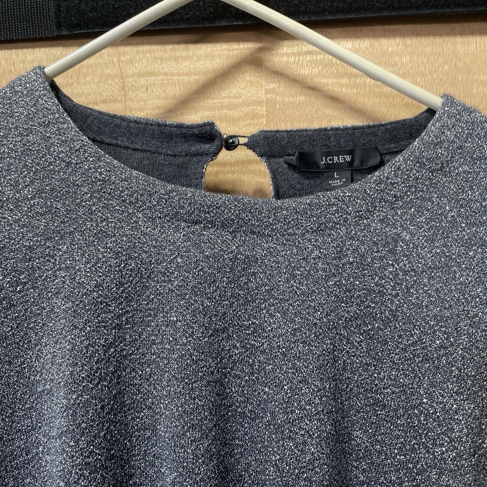 J Crew Women's Silver Sparkly Long Sleeve Sweater with Tie Front‎ Accent Large L